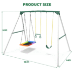 9.5′ Heavy Duty Metal Swing Set with Belt Swing, Trapeze Bar image 0